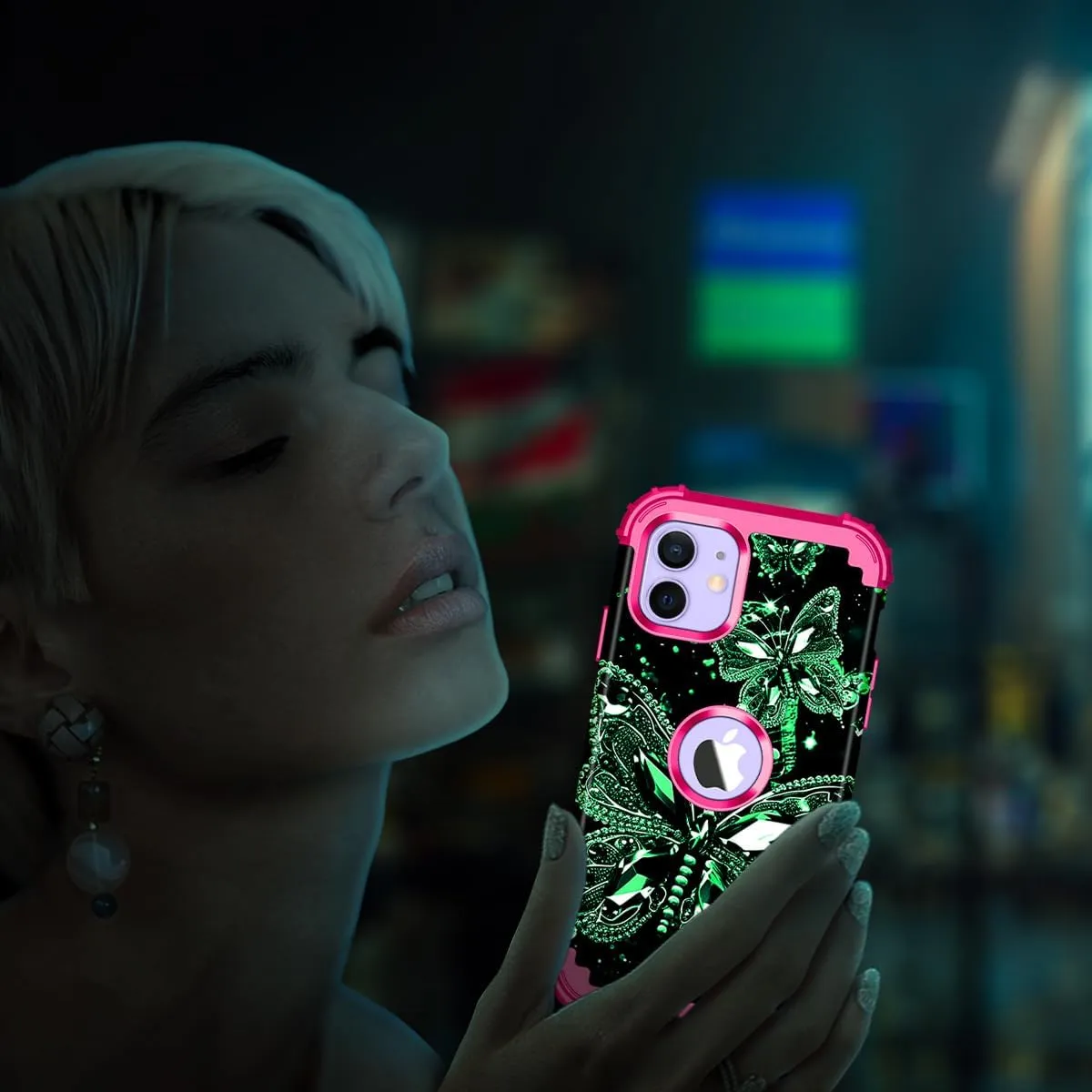 iPhone 16 Pro Case Glow Dark Three Layer Heavy Duty Shockproof Protection Hard Plastic Bumper Soft Silicone Case