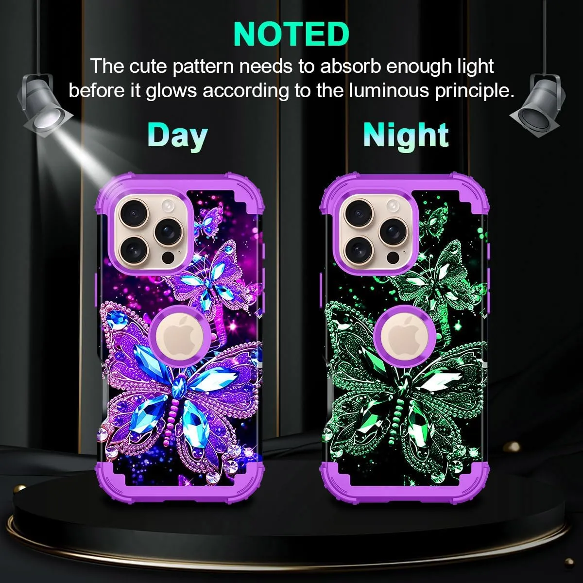 iPhone 16 Pro Case Glow Dark Three Layer Heavy Duty Shockproof Protection Hard Plastic Bumper Soft Silicone Case