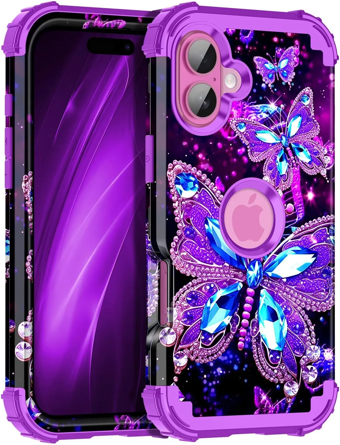 iPhone 16 Pro Case Glow Dark Three Layer Heavy Duty Shockproof Protection Hard Plastic Bumper Soft Silicone Case