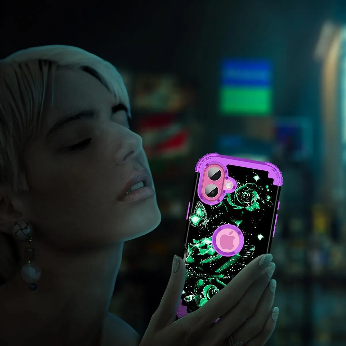 iPhone 16 Pro Case Glow Dark Three Layer Heavy Duty Shockproof Protection Hard Plastic Bumper Soft Silicone Case