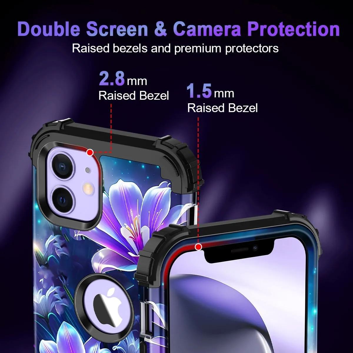 iPhone 16 Pro Case Glow Dark Three Layer Heavy Duty Shockproof Protection Hard Plastic Bumper Soft Silicone Case