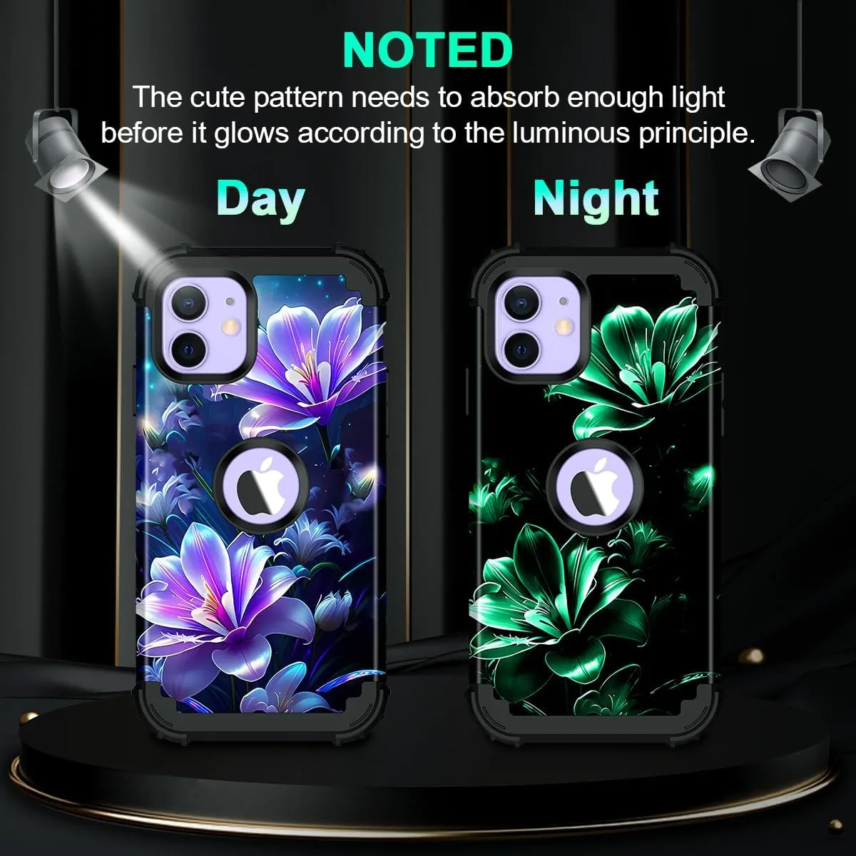 iPhone 16 Pro Case Glow Dark Three Layer Heavy Duty Shockproof Protection Hard Plastic Bumper Soft Silicone Case