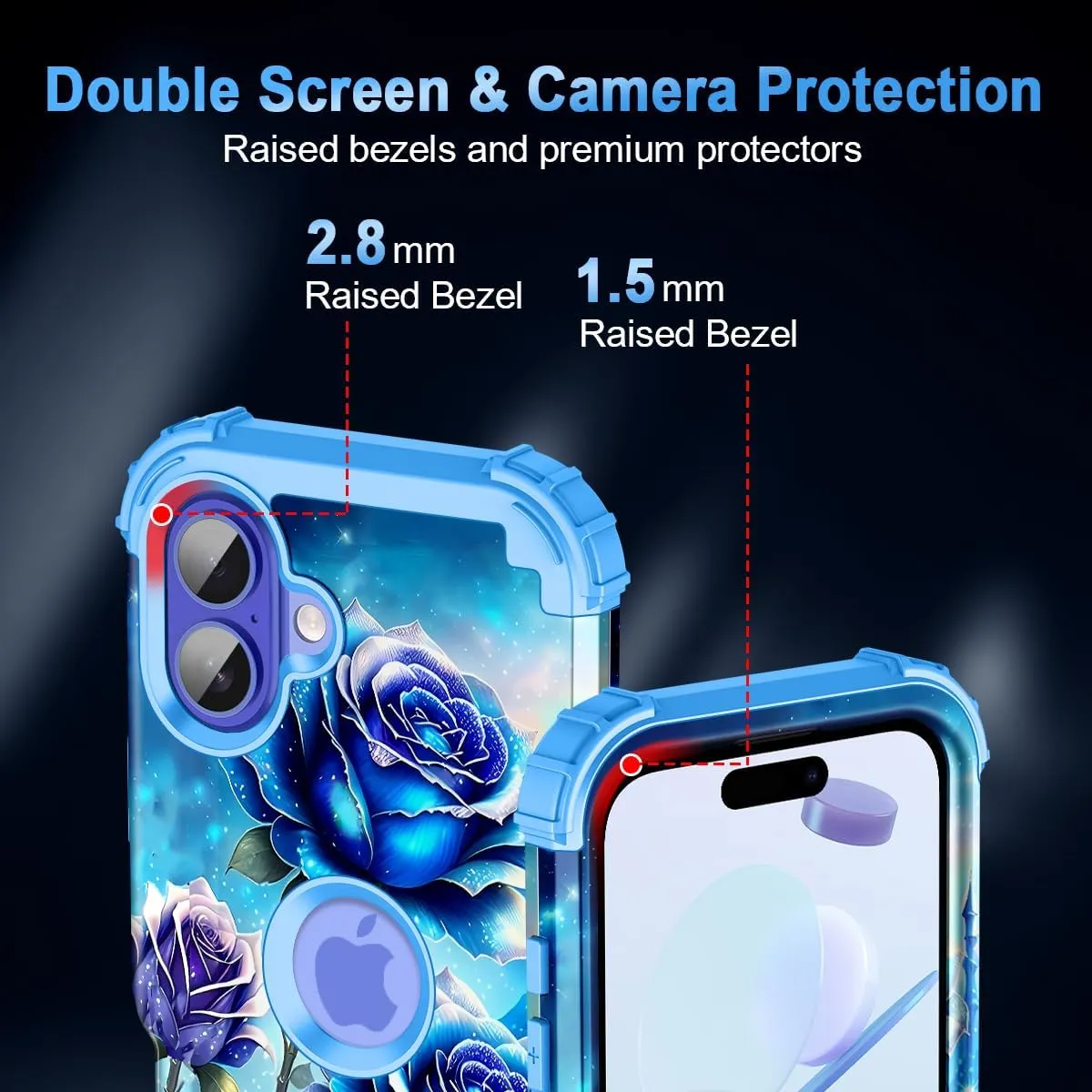 iPhone 16 Pro Case Glow Dark Three Layer Heavy Duty Shockproof Protection Hard Plastic Bumper Soft Silicone Case