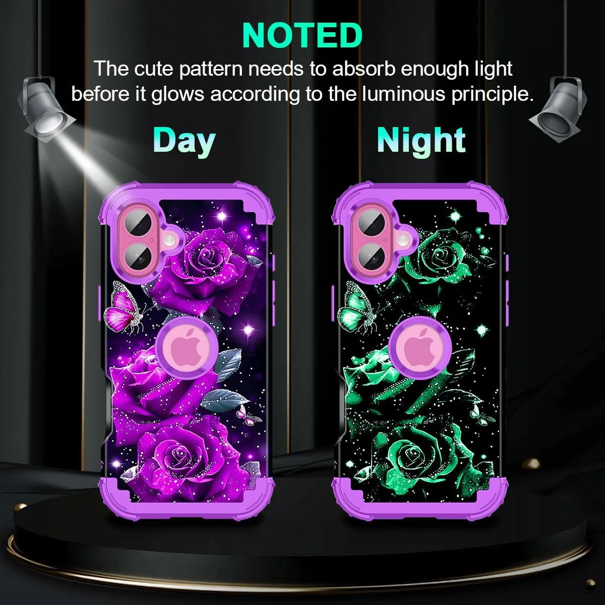 iPhone 16 Pro Case Glow Dark Three Layer Heavy Duty Shockproof Protection Hard Plastic Bumper Soft Silicone Case