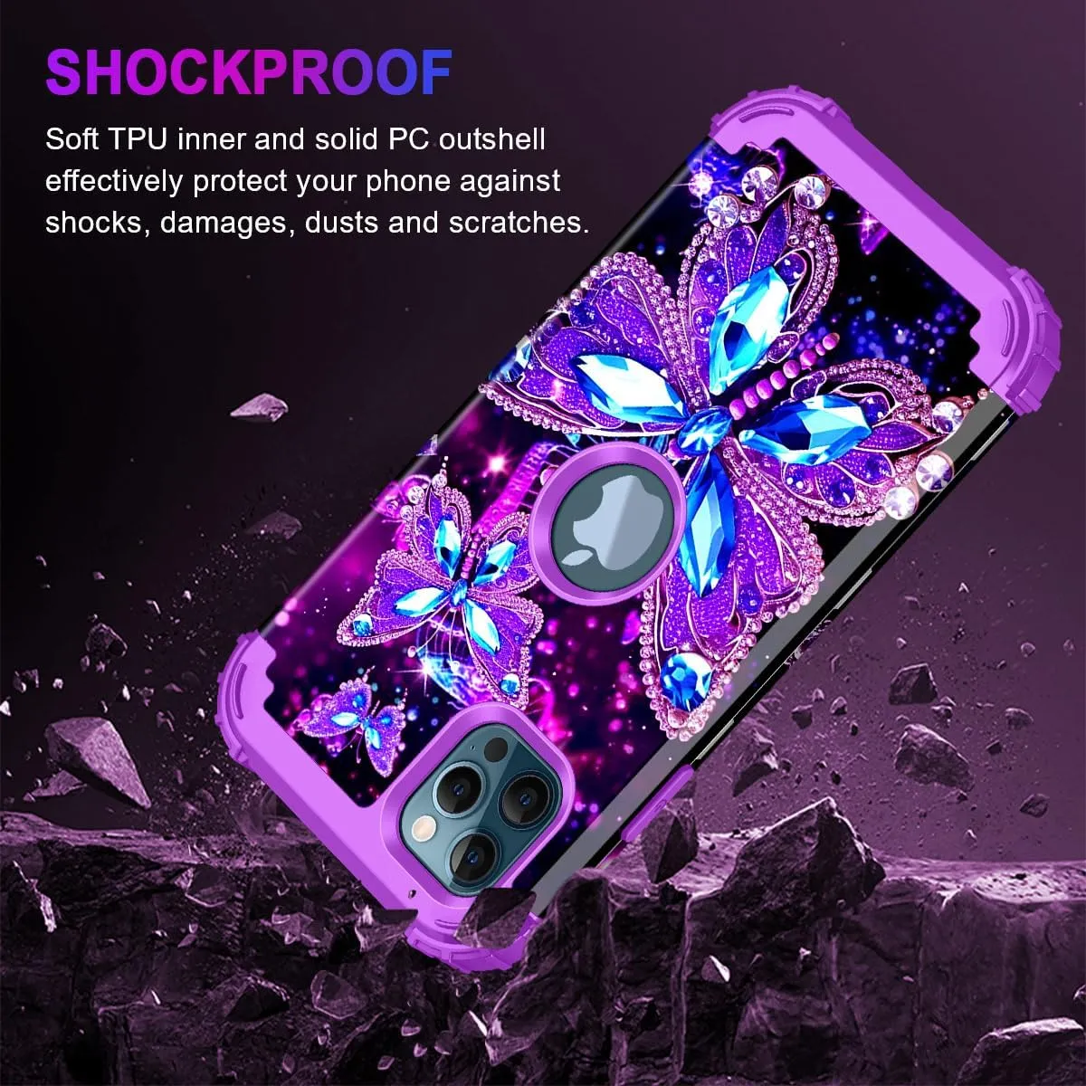 iPhone 16 Pro Case Glow Dark Three Layer Heavy Duty Shockproof Protection Hard Plastic Bumper Soft Silicone Case