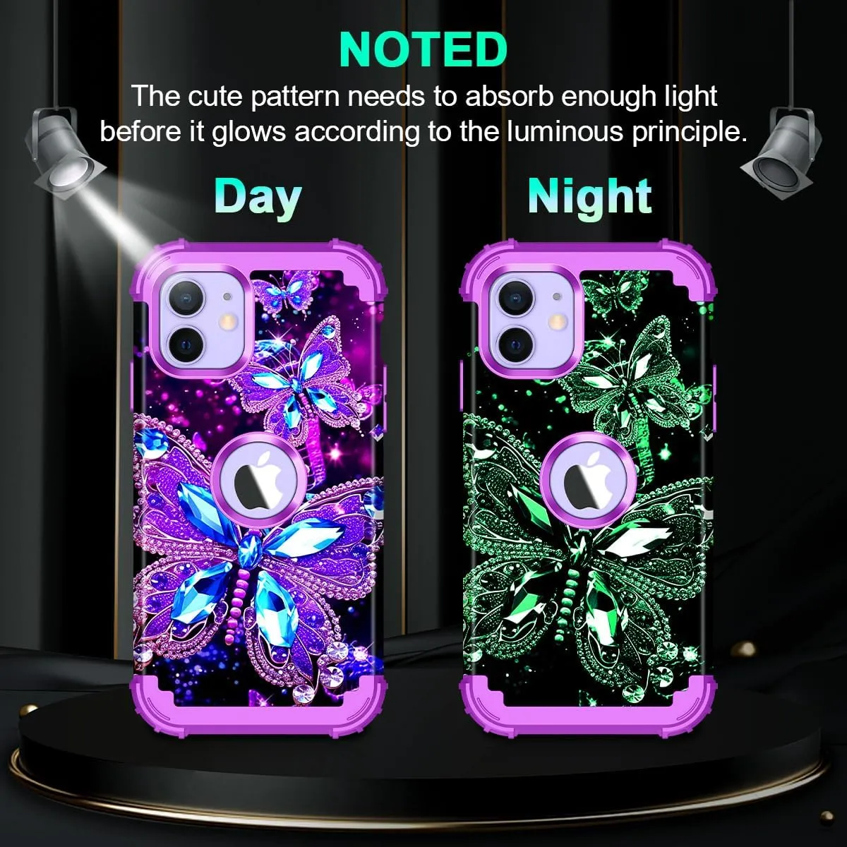 iPhone 16 Pro Case Glow Dark Three Layer Heavy Duty Shockproof Protection Hard Plastic Bumper Soft Silicone Case