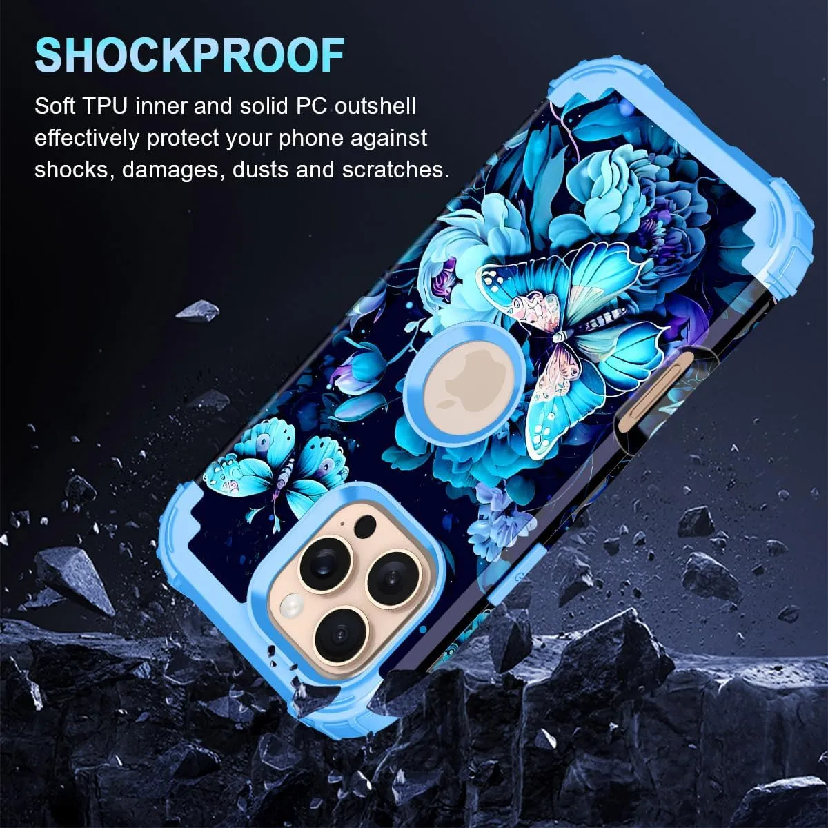 iPhone 16 Pro Case Glow Dark Three Layer Heavy Duty Shockproof Protection Hard Plastic Bumper Soft Silicone Case
