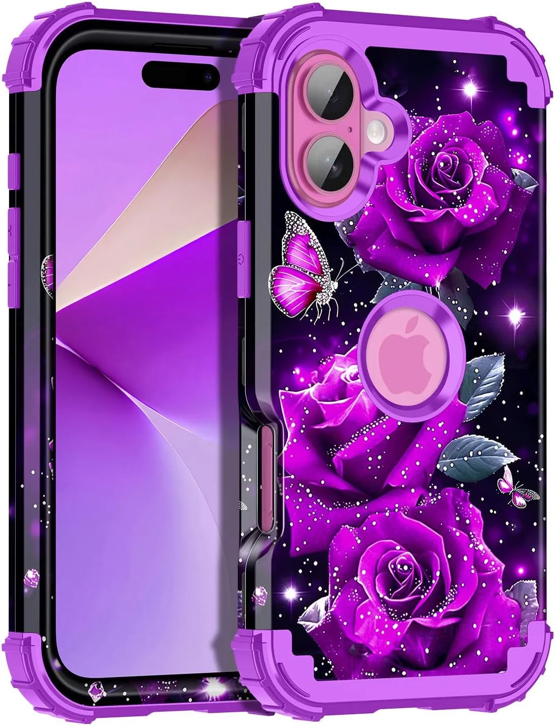 iPhone 16 Pro Case Glow Dark Three Layer Heavy Duty Shockproof Protection Hard Plastic Bumper Soft Silicone Case