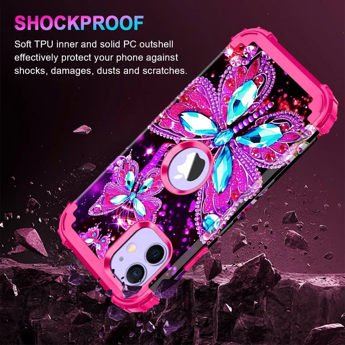 iPhone 16 Pro Case Glow Dark Three Layer Heavy Duty Shockproof Protection Hard Plastic Bumper Soft Silicone Case