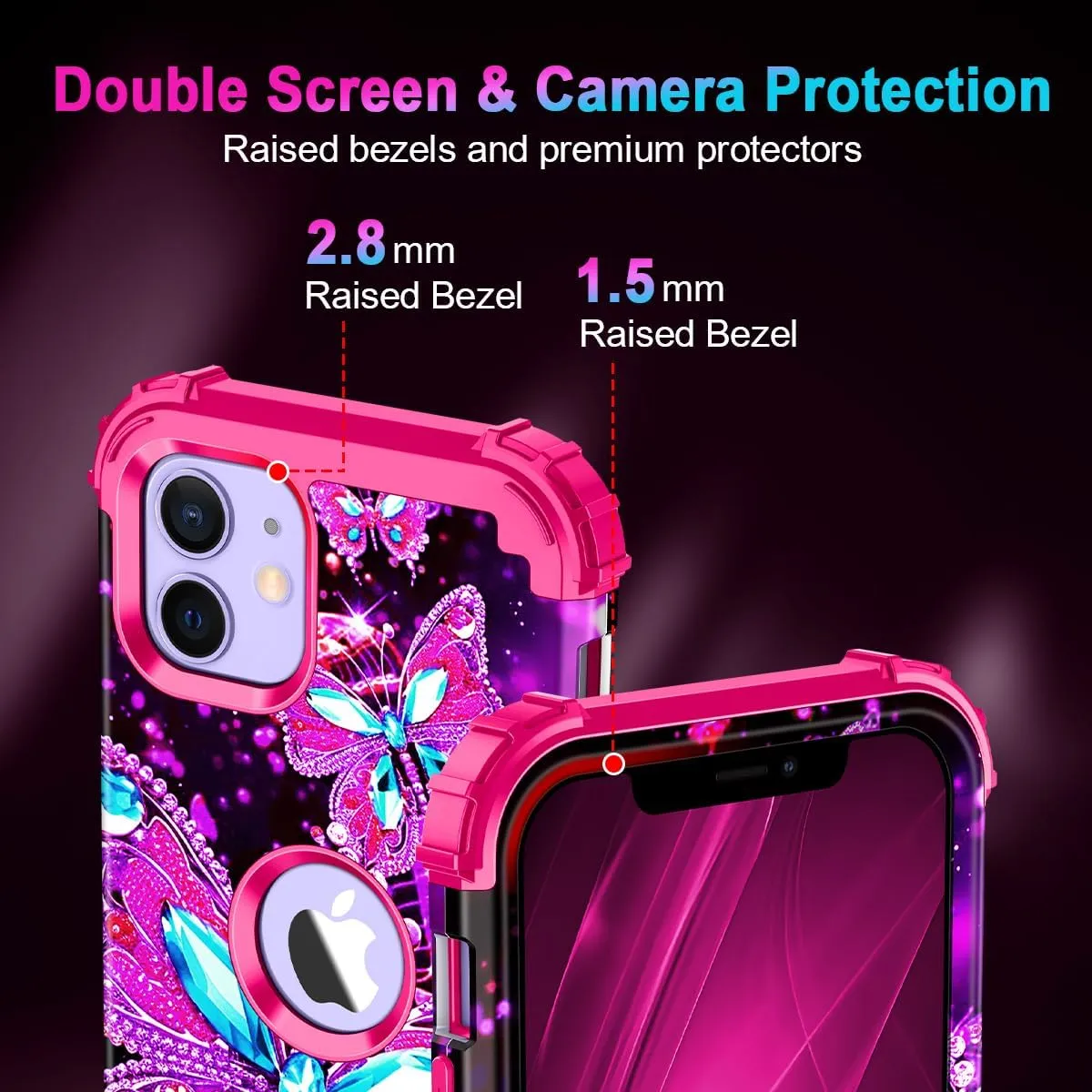 iPhone 16 Pro Case Glow Dark Three Layer Heavy Duty Shockproof Protection Hard Plastic Bumper Soft Silicone Case
