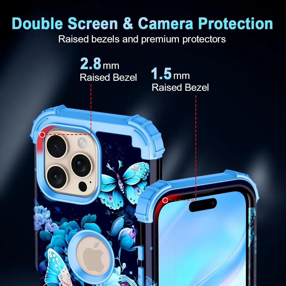 iPhone 16 Pro Case Glow Dark Three Layer Heavy Duty Shockproof Protection Hard Plastic Bumper Soft Silicone Case