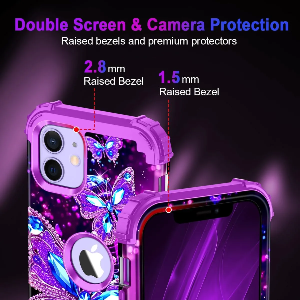 iPhone 16 Pro Case Glow Dark Three Layer Heavy Duty Shockproof Protection Hard Plastic Bumper Soft Silicone Case