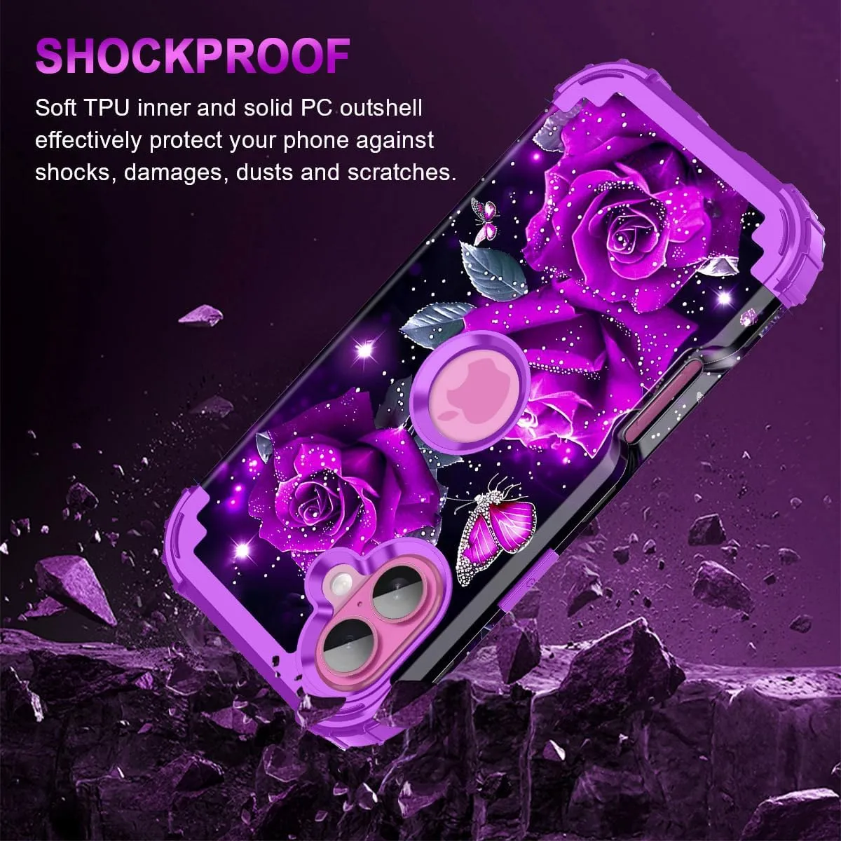 iPhone 16 Pro Case Glow Dark Three Layer Heavy Duty Shockproof Protection Hard Plastic Bumper Soft Silicone Case