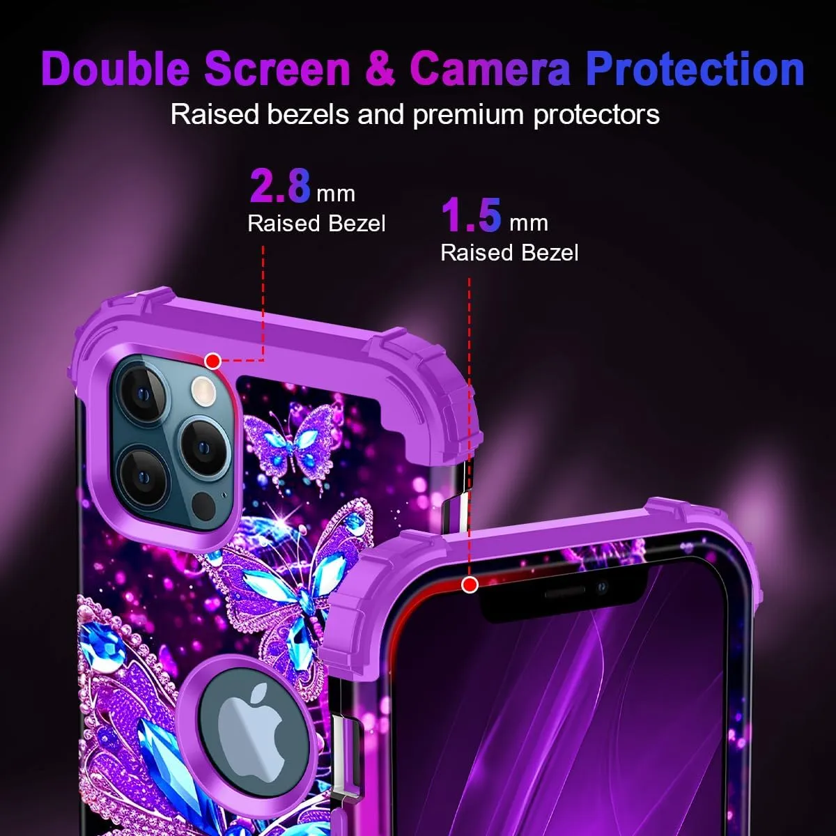 iPhone 16 Pro Case Glow Dark Three Layer Heavy Duty Shockproof Protection Hard Plastic Bumper Soft Silicone Case