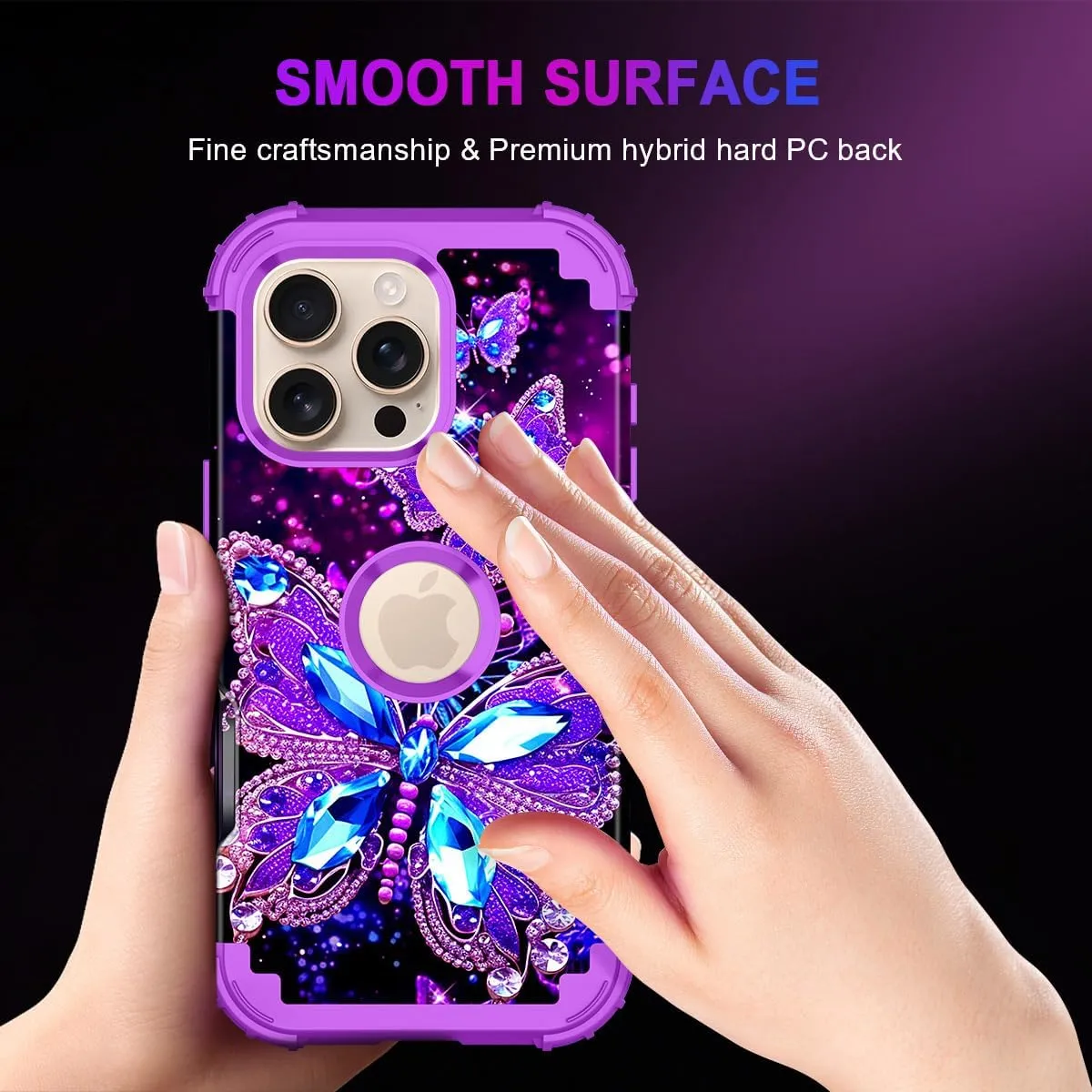 iPhone 16 Pro Case Glow Dark Three Layer Heavy Duty Shockproof Protection Hard Plastic Bumper Soft Silicone Case