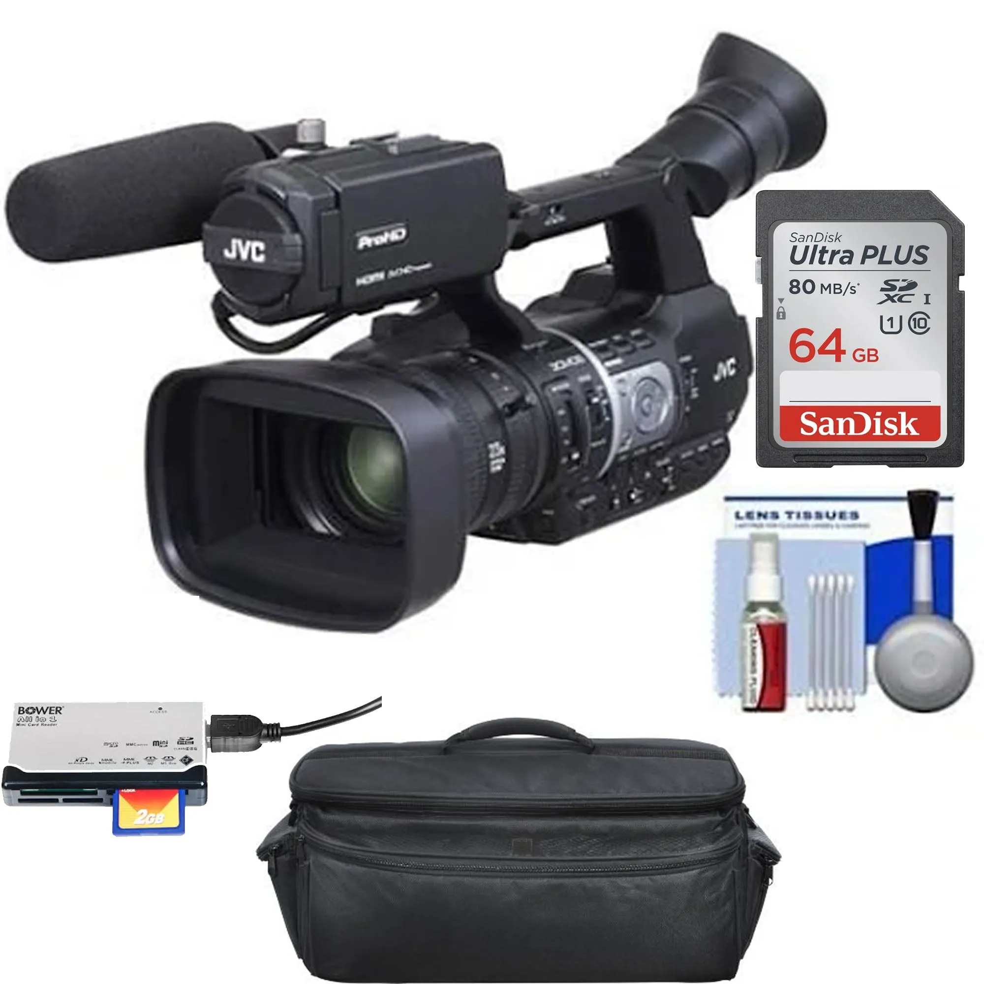 JVC GY-HM620U ProHD Professional Mobile News Camcorder with Microphone   64GB Card   Case   Reader   Kit