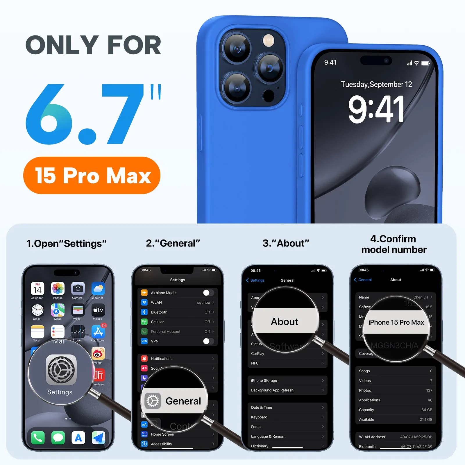 Miracase Designed for iPhone 15 Pro Max Case,[Compatible with MagSafe], [with 2 Pack Screen Protectors],Shockproof Liquid Silicone Professional Case with Microfiber Lining,6.7 inch