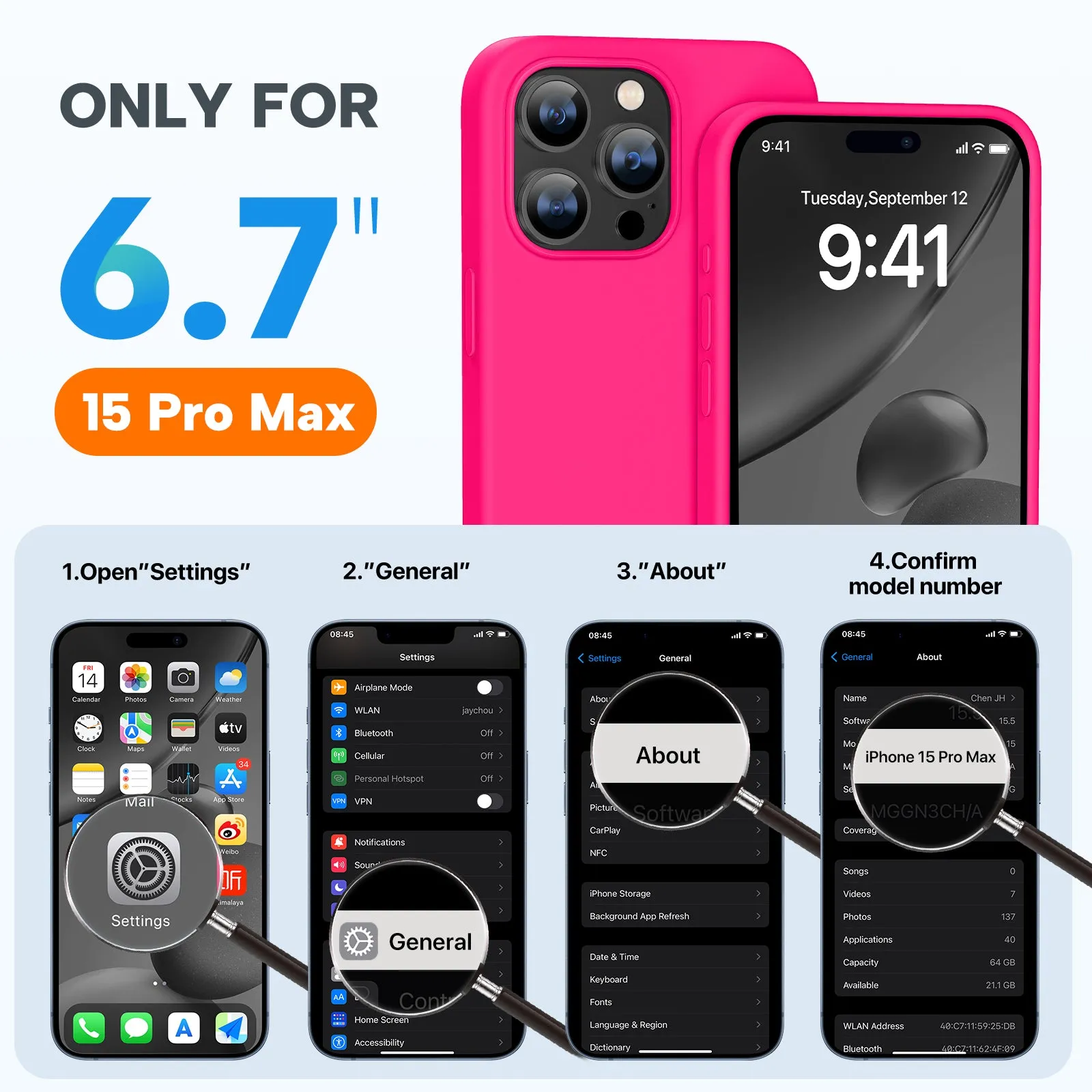 Miracase Designed for iPhone 15 Pro Max Case,[Compatible with MagSafe], [with 2 Pack Screen Protectors],Shockproof Liquid Silicone Professional Case with Microfiber Lining,6.7 inch