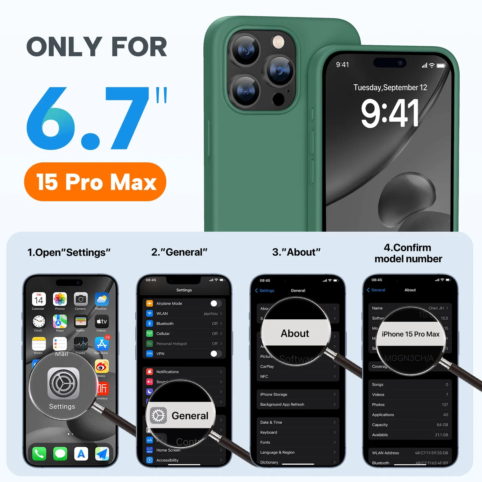 Miracase Designed for iPhone 15 Pro Max Case,[Compatible with MagSafe], [with 2 Pack Screen Protectors],Shockproof Liquid Silicone Professional Case with Microfiber Lining,6.7 inch