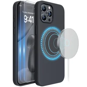Miracase Designed for iPhone 15 Pro Max Case,[Compatible with MagSafe], [with 2 Pack Screen Protectors],Shockproof Liquid Silicone Professional Case with Microfiber Lining,6.7 inch