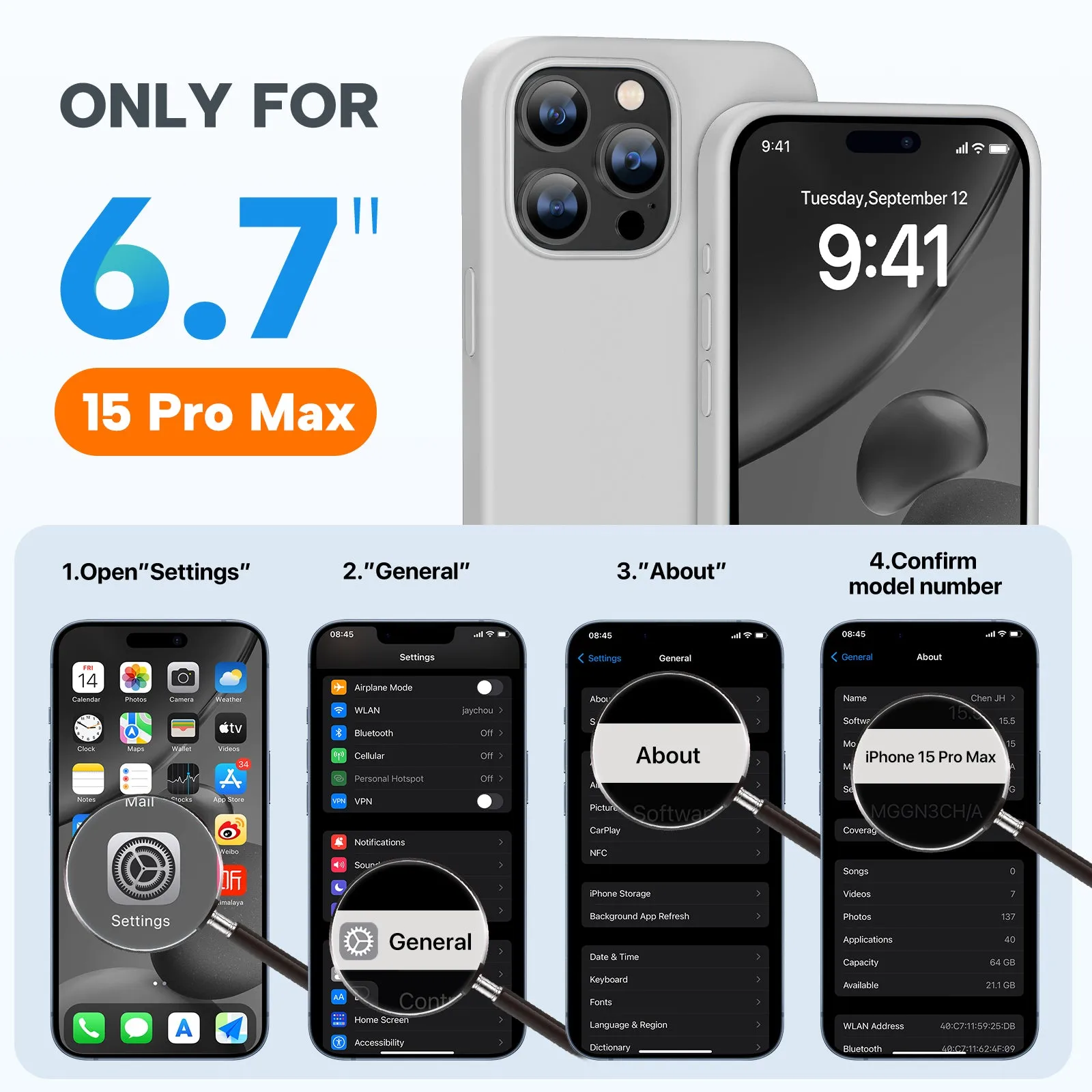 Miracase Designed for iPhone 15 Pro Max Case,[Compatible with MagSafe], [with 2 Pack Screen Protectors],Shockproof Liquid Silicone Professional Case with Microfiber Lining,6.7 inch