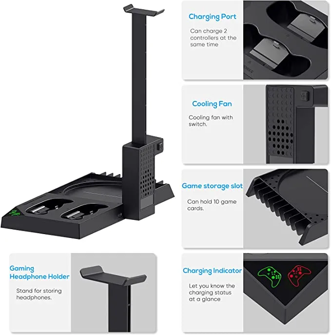 New sealed Charging Stand with Cooling Fan for Xbox Series X Console & Controller,Vertical Dual Charger Station Dock Accessories with 2x 1400mAh Rechargeable Battery & Cover,Headset Stand & 10 Game Slots (Black)