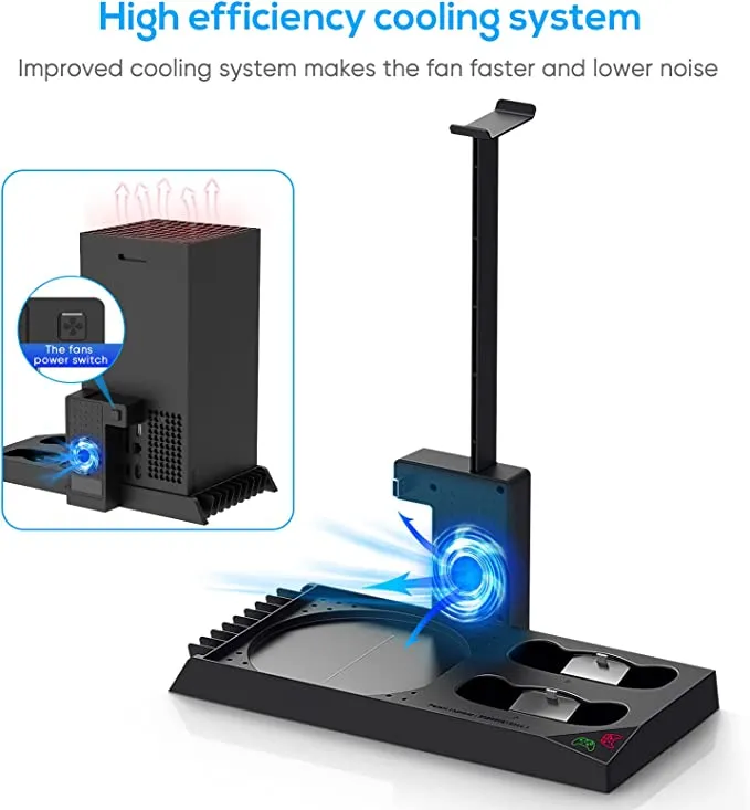 New sealed Charging Stand with Cooling Fan for Xbox Series X Console & Controller,Vertical Dual Charger Station Dock Accessories with 2x 1400mAh Rechargeable Battery & Cover,Headset Stand & 10 Game Slots (Black)