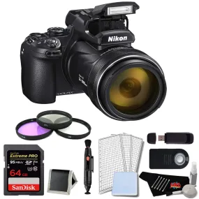 Basic Bundle of Nikon Coolpix P1000 Digital Camera with 64GB Memory Card and Filter Kit - International Model