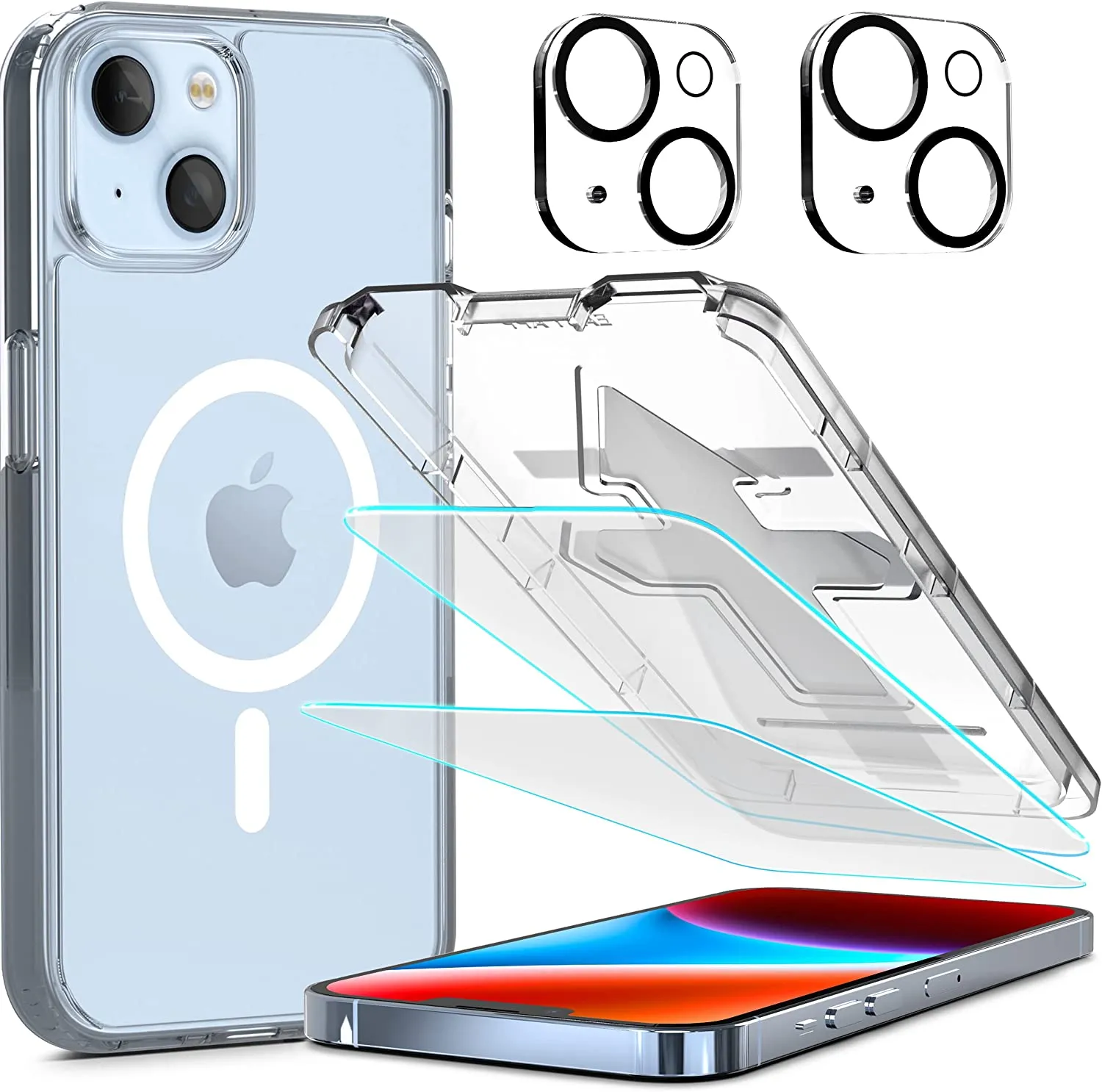Power Theory [5 in 1] Designed for iPhone 14 Clear Case with Screen Protectors, Lens Protectors and Easy Install Kit [Compatible with Magsafe]…