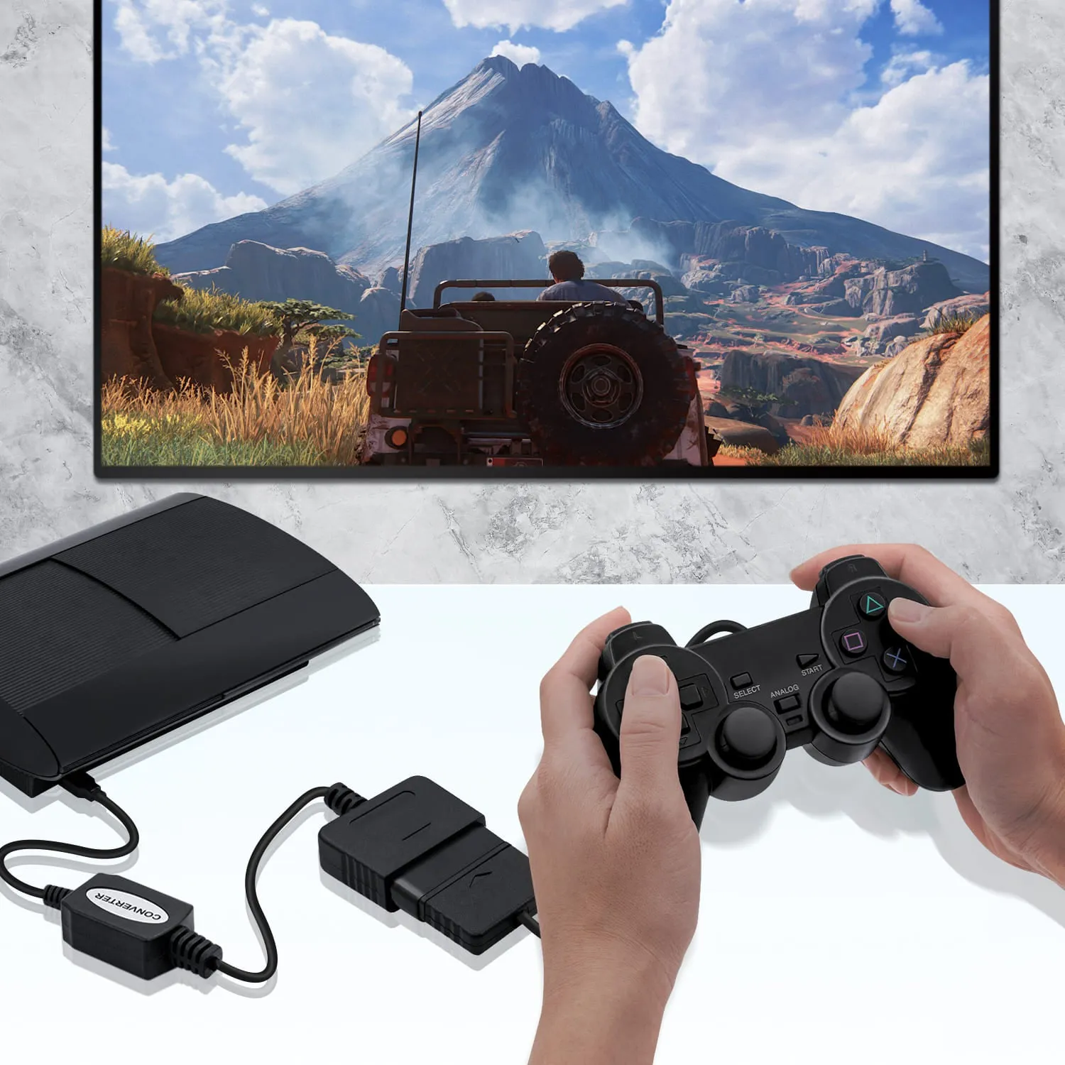 PS2 Controller Gamepad Convert Adapter Cable to PS3 Console