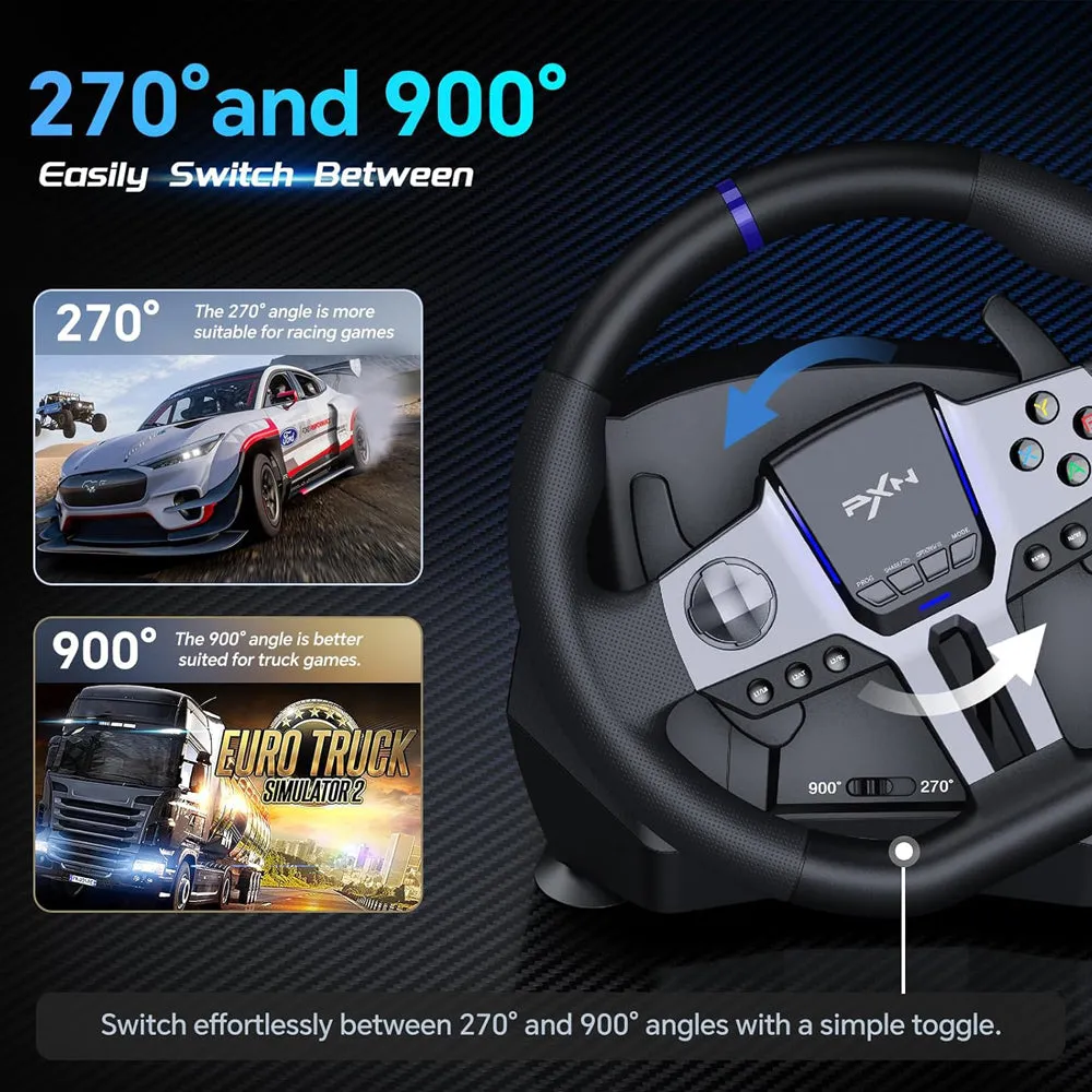 PXN V9 Gen2 PC Driving Wheel, 900 Degree Vibration Racing Steering Wheel Set with Clutch and Shifter for PC, PS3, PS4, Xbox one/Xbox Series S&X, Switch