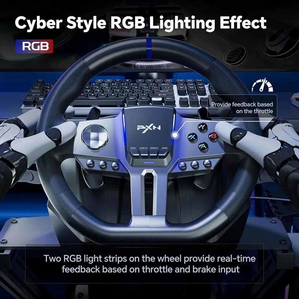 PXN V9 Gen2 PC Driving Wheel, 900 Degree Vibration Racing Steering Wheel Set with Clutch and Shifter for PC, PS3, PS4, Xbox one/Xbox Series S&X, Switch