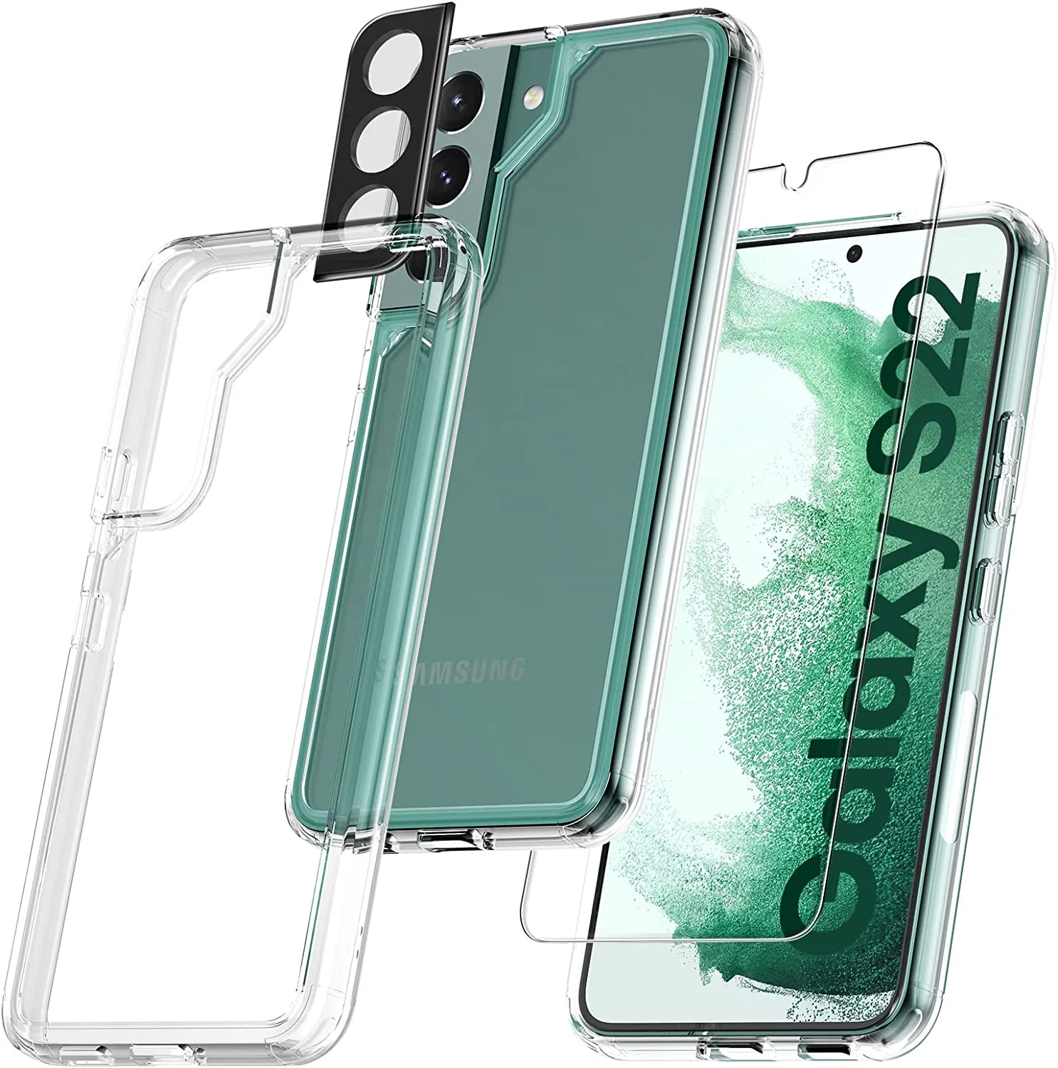Samsung Galaxy S22 Case 5G 6.1 Inch 2 Pack Tempered Glass Cover