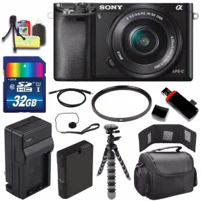 Sony Alpha a6000 Mirrorless Digital Camera with 16-50mm Lens (Black)   Battery   Charger   32GB Bundle 2 - International