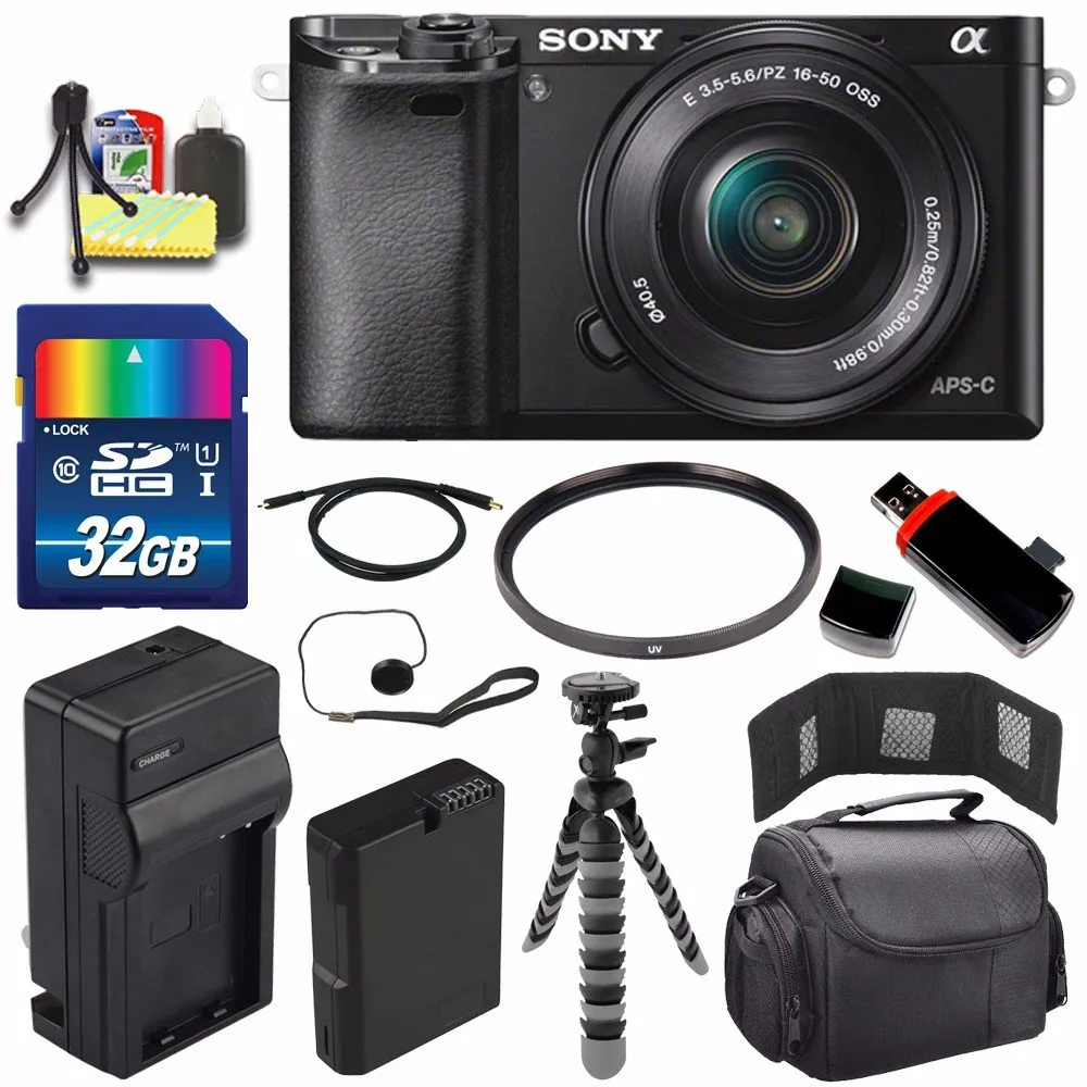 Sony Alpha a6000 Mirrorless Digital Camera with 16-50mm Lens (Black)   Battery   Charger   32GB Bundle 2 - International