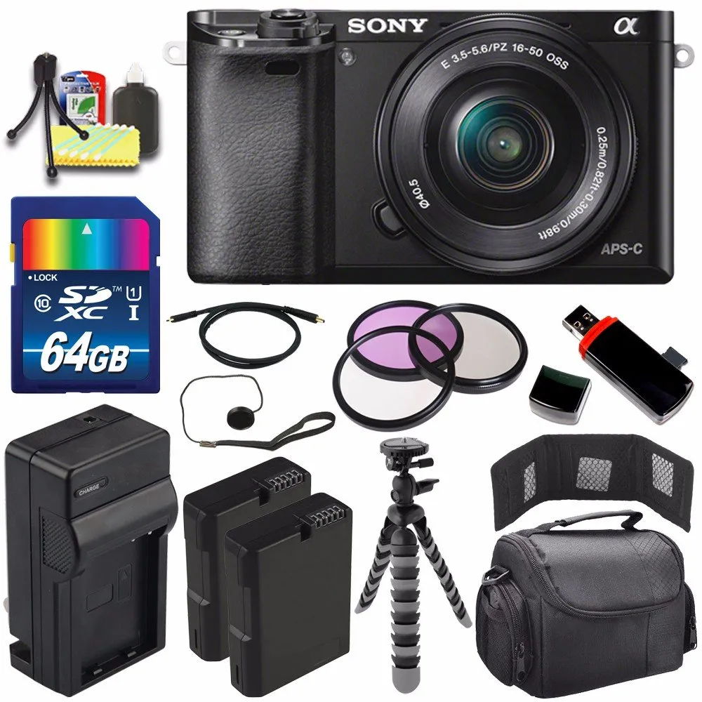 Sony Alpha a6000 Mirrorless Digital Camera with 16-50mm Lens (Black)   Battery   Charger   64GB Bundle 6 - International