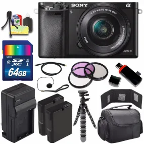 Sony Alpha a6000 Mirrorless Digital Camera with 16-50mm Lens (Black)   Battery   Charger   64GB Bundle 6 - International