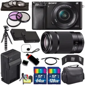Sony Alpha a6000 Mirrorless Digital Camera with 16-50mm Lens (Black)   Sony E 55-210mm f/4.5-6.3 OSS E-Mount Lens 196GB Bundle