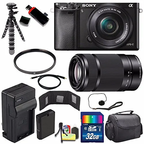 Sony Alpha a6000 Mirrorless Digital Camera with 16-50mm Lens (Black)   Sony E 55-210mm f/4.5-6.3 OSS E-Mount Lens 32GB Advanced Bundle