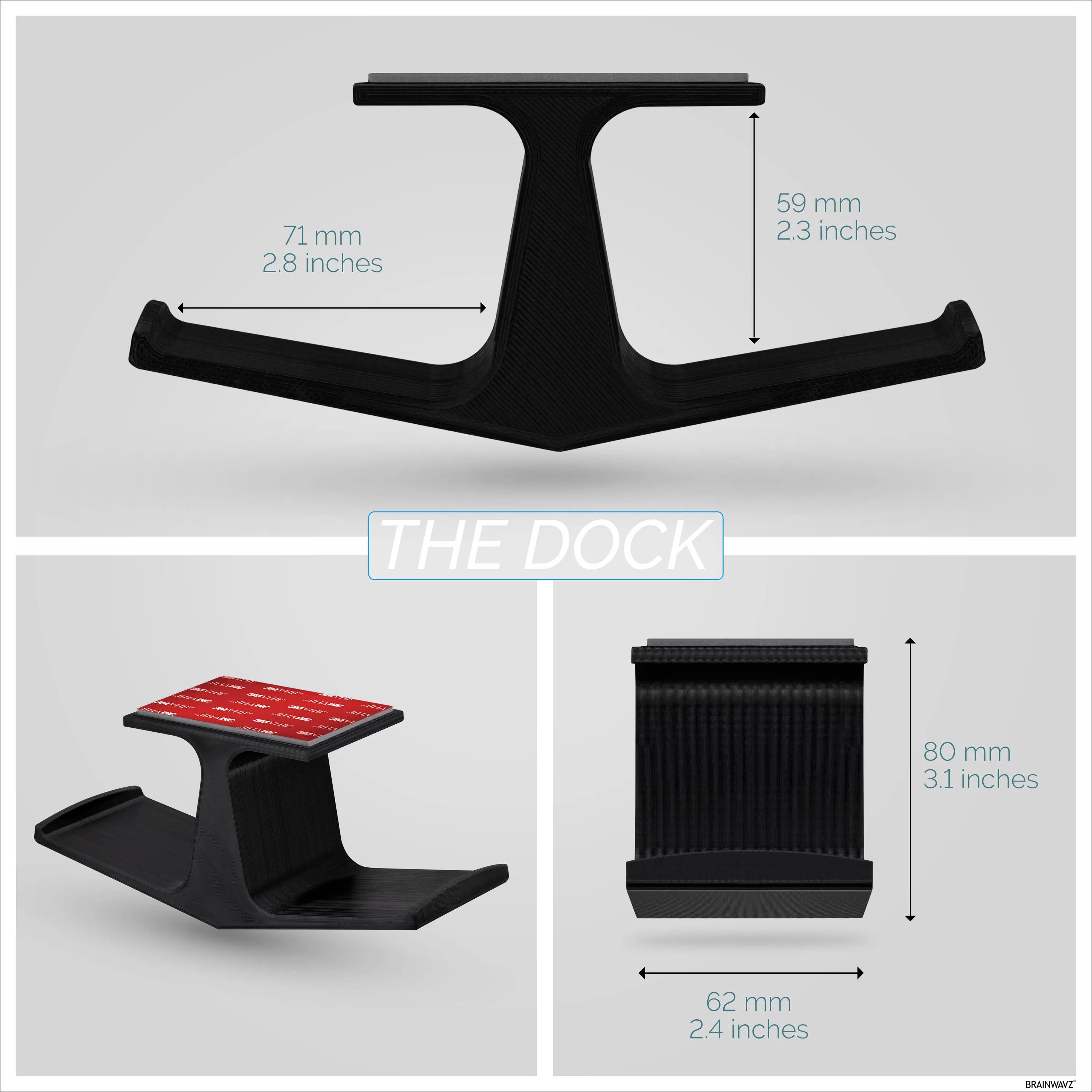 The Dock - Dual Under Desk Game Controller Hanger for Xbox, PS5/PS4, Universal Mount, No Mess & Easy to Install
