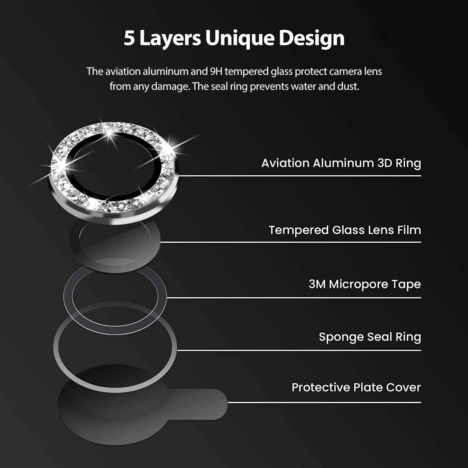 Tough On iPhone 13 Pro Camera Lens Protector Crystal Silver