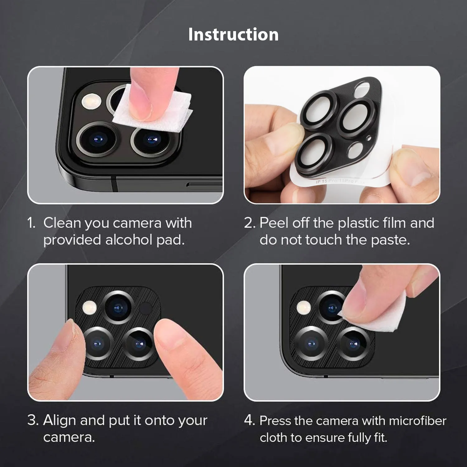 Tough On iPhone 15 Pro Camera Protector Metal Tempered Glass Black