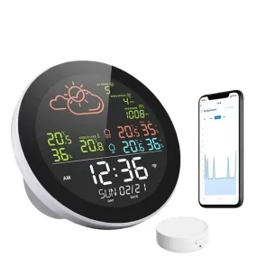 Tuya Wifi Weather Station Color Digital Display Weather Forecast Table Clock Outdoor Indoor Temperature Tester Hygrometer