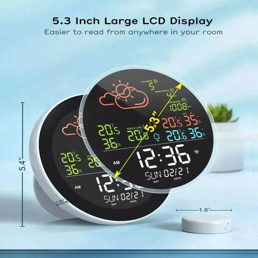 Tuya Wifi Weather Station Color Digital Display Weather Forecast Table Clock Outdoor Indoor Temperature Tester Hygrometer