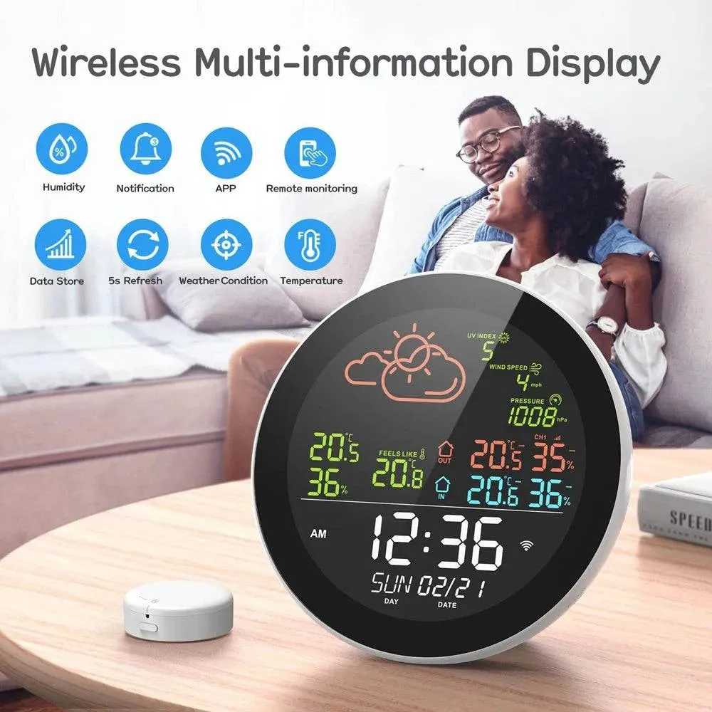 Tuya Wifi Weather Station Color Digital Display Weather Forecast Table Clock Outdoor Indoor Temperature Tester Hygrometer