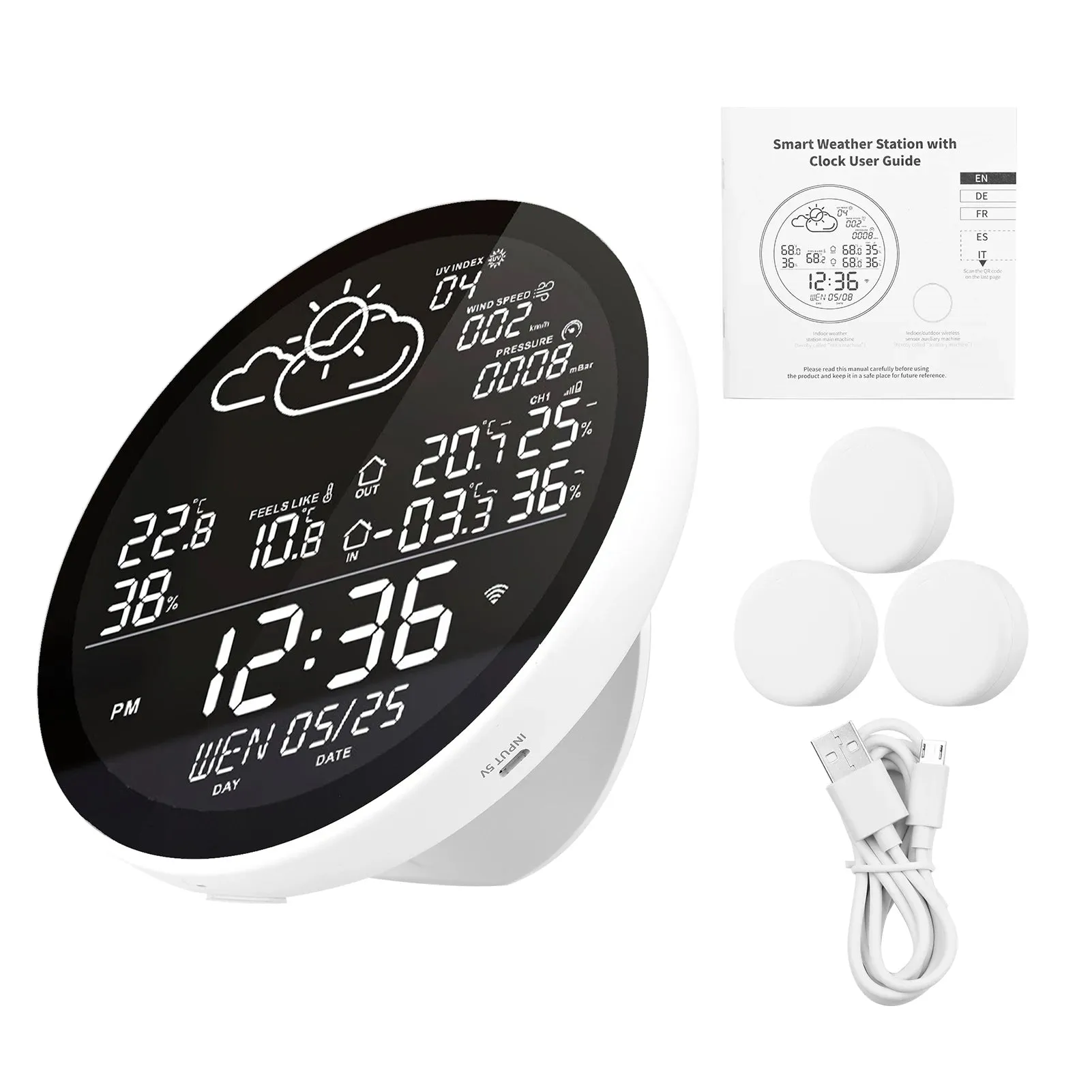 Tuya Wifi Weather Station Color Digital Display Weather Forecast Table Clock Outdoor Indoor Temperature Tester Hygrometer