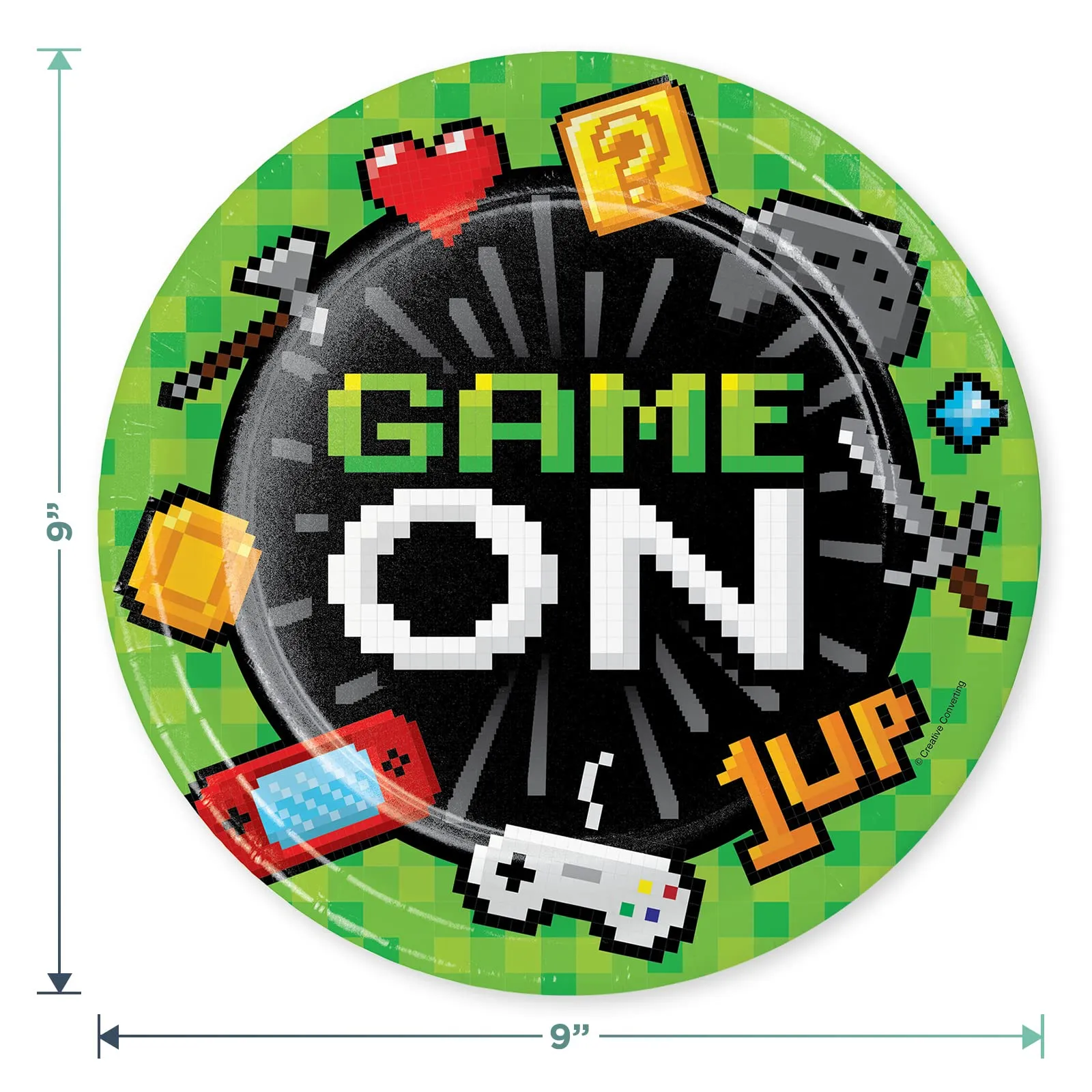 Video Game Party Supplies - Pixelated Gaming Paper Dinner Plates, Lunch Napkins, Forks (Serves 16)