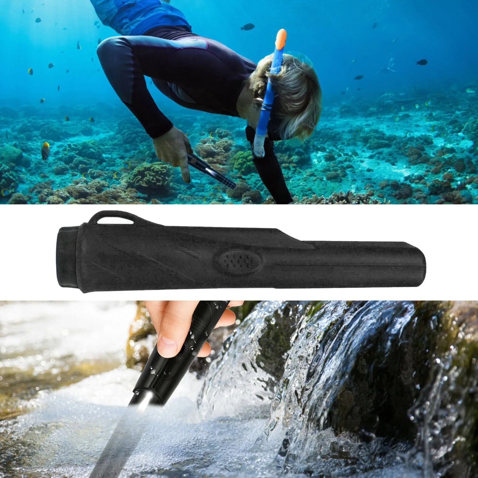 Waterproof Metal Detector with Leather Cover, Portable 360 Degree Scan High Sensitivity Tester with LED Light Hand Held Gold Digger Hunter Underground Finder Tool