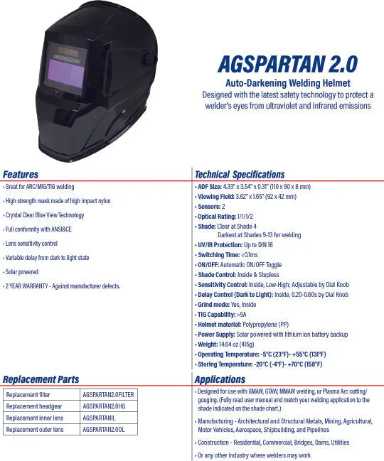 Welding Helmet - Case of 6 - Armor Guard Spartan with Auto-darkening Technology